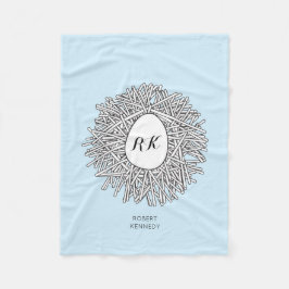 Cute Nest & Egg Personalized Initialen & Name Blue Fleece Deken