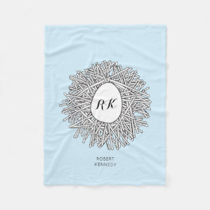 Cute Nest & Egg Personalized Initialen & Name Blue Fleece Deken
