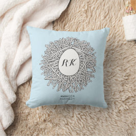 Cute Nest & Egg Personalized Initialen & Name Blue Kussen