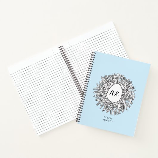 Cute Nest & Egg Personalized Initialen & Name Blue Notitieboek (Binnen)