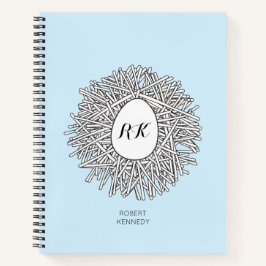 Cute Nest & Egg Personalized Initialen & Name Blue Notitieboek