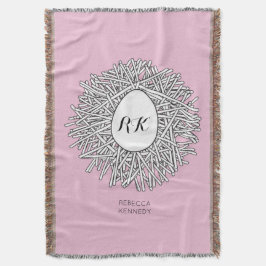 Cute Nest & Egg Personalized Initialen & Name Pink Deken