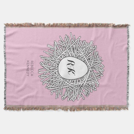 Cute Nest & Egg Personalized Initialen & Name Pink Deken (Voorkant)