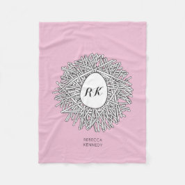 Cute Nest & Egg Personalized Initialen & Name Pink Fleece Deken