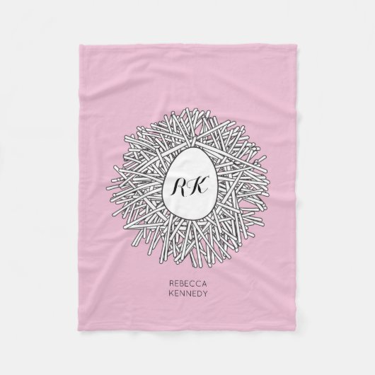Cute Nest & Egg Personalized Initialen & Name Pink Fleece Deken (Voorkant)