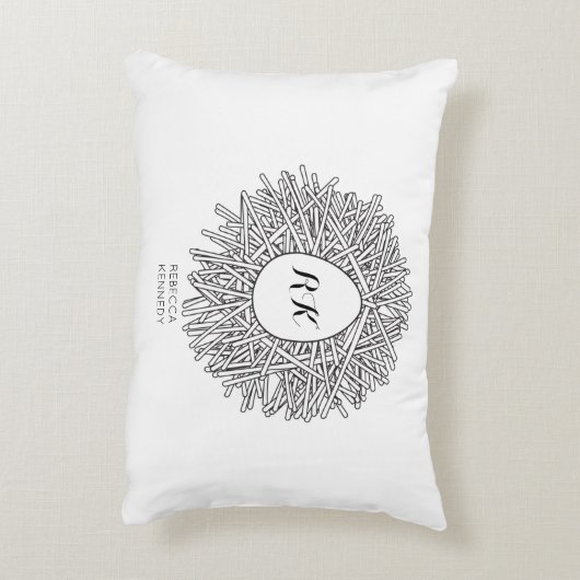 Cute Nest & Egg - Persoonlijke Initialen en naam Accent Kussen (Achterkant (Verticaal))