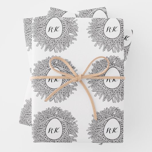 Cute Nest & Egg - Persoonlijke Initialen en naam Inpakpapier Vel (In situ)