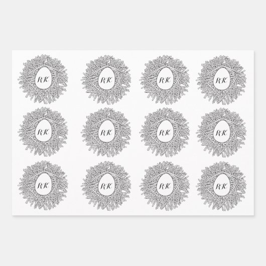 Cute Nest & Egg - Persoonlijke Initialen en naam Inpakpapier Vel (Voorkant)