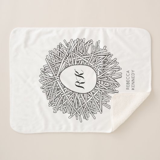 Cute Nest & Egg - Persoonlijke Initialen en naam Sherpa Deken (Voorkant (horizontaal))