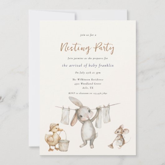 cute Nesting / baby shower Party Watercolor  Kaart (Voorkant)