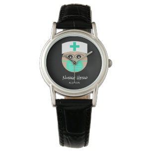  Cute Neurse Hero Black White Medical Persoonlijk  Horloge