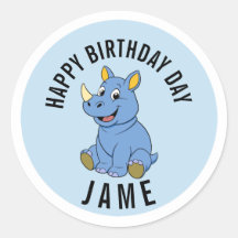 Cute Neushoorn Verjaardag Naam Sticker - Gepersona