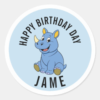 Cute Neushoorn Verjaardag Naam Sticker - Gepersona