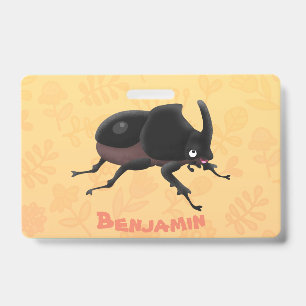 Cute neushoornkever cartoon illustratie badge