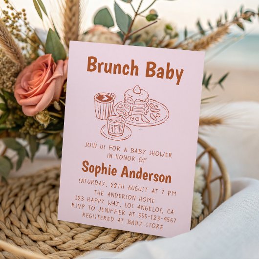 Cute Neutral Coffee & Pancakes Brunch Baby Shower Kaart