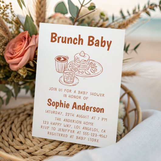 Cute Neutral Coffee & Pancakes Brunch Baby Shower Kaart