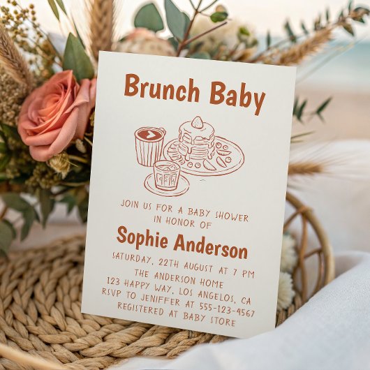 Cute Neutral Coffee & Pancakes Brunch Baby Shower Kaart