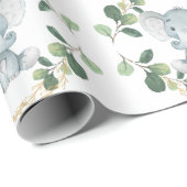 Cute Neutral Elephant Greenery Gold Baby Birthday Cadeaupapier (Rol Hoek)