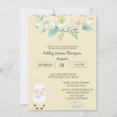 Cute Neutral Floral Lamb Baby shower Invitation Kaart (Voorkant)