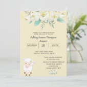 Cute Neutral Floral Lamb Baby shower Invitation Kaart (Staand voorkant)