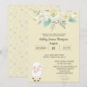 Cute Neutral Floral Lamb Baby shower Invitation Kaart (Voorkant / Achterkant)