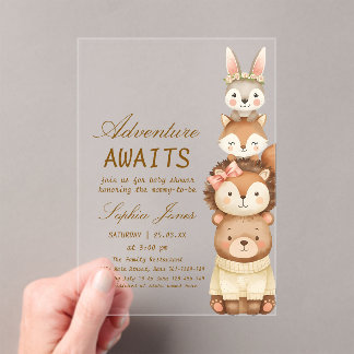 Cute Neutral Forest Animals Baby Shower Invitation Acryl Uitnodigingen