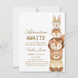 Cute Neutral Forest Animals Baby Shower Invitation Kaart