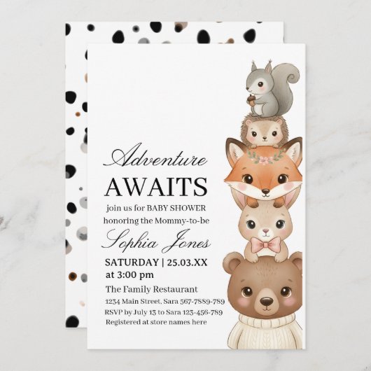 Cute  Neutral Forest Animals Baby Shower  Kaart (Voorkant / Achterkant)