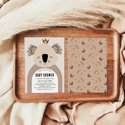 Cute Neutral Koala Boho Baby Shower Kaart