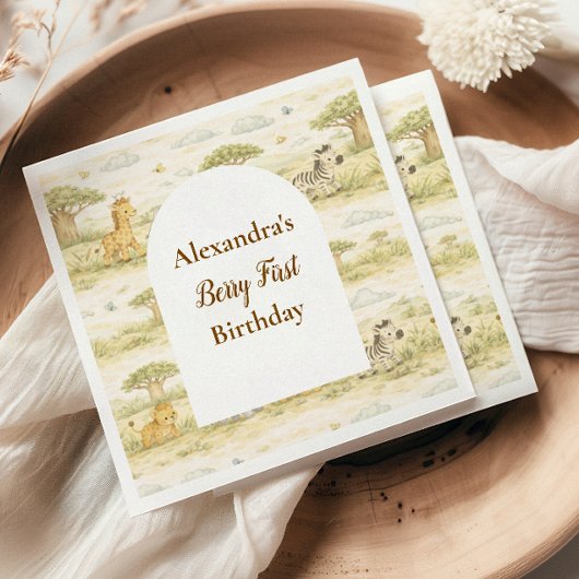 Cute Neutral Safari Animals First Birthday Servet