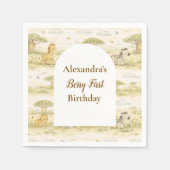 Cute Neutral Safari Animals First Birthday Servet (Voorkant)
