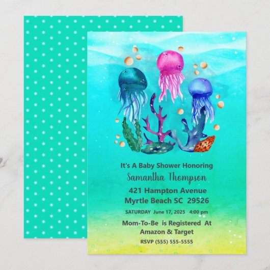 Cute Neutral Underwater Jelly Fish Baby shower Kaart (Voorkant / Achterkant)