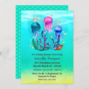Cute Neutral Underwater Jelly Fish Baby shower Kaart