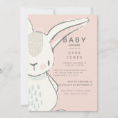Cute Neutrale Waterverf Rabbit Baby Pink Shower Kaart (Voorkant)