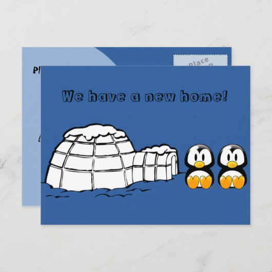 Cute New Home Funny Penguin Address Change Moving Aankondigingskaart (Voorkant / Achterkant)