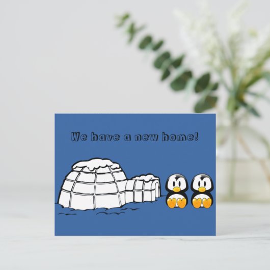 Cute New Home Funny Penguin Address Change Moving Aankondigingskaart (Staand voorkant)