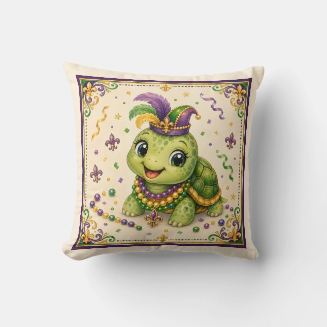 Cute New Orleans Mardi Gras Schildpad Worp Kussen (Voorkant)