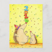 Cute New Year 2026 – Cartoon Hedgehogs for Kids Briefkaart (Voorkant)