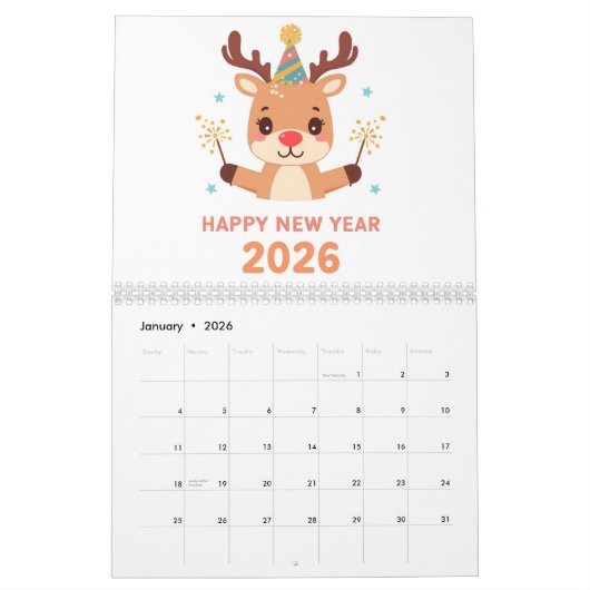 cute new year 2026 wall calendar kalender (Jan 2026)