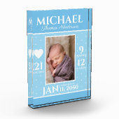 Cute Newborn Baby Birth Stats Blue Polka Dots Fotoblokken (Links)