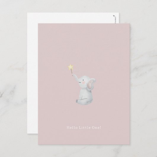Cute Newborn Baby Hello Little One Elephant Card. Briefkaart (Voorkant / Achterkant)