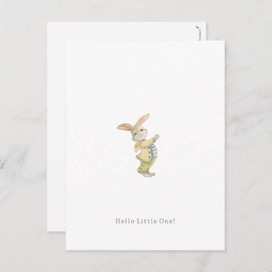 Cute Newborn Baby Hello Little One Rabbit Card. Briefkaart (Voorkant / Achterkant)