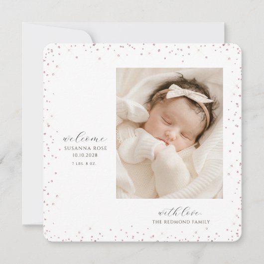 Cute Newborn Sleeping Baby Photo Aankondiging (Voorkant)