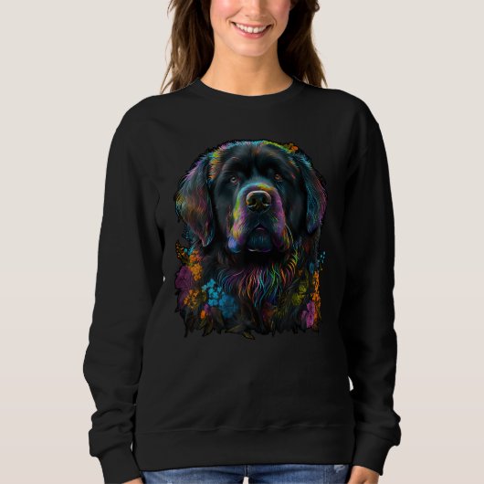 Cute Newfie Flower summer Floral Newfoundland Dog Trui (Voorkant)