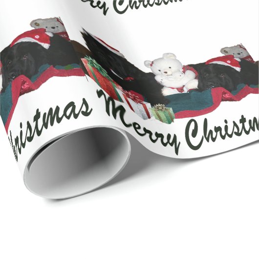 Cute Newfoundland Dogs bij Kerstmis Cadeaupapier (Rol Hoek)