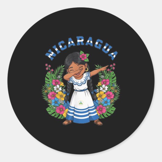 Cute Nicaragua Girl Dabbing Traditional Dress With Ronde Sticker (Voorkant)