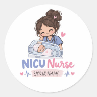 Cute NICU-verpleegster Pasgeboren Baby Naam Ontwer Ronde Sticker
