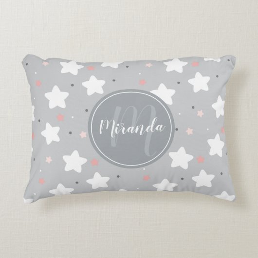 Cute Night Sky met aangepaste monogram en naam Accent Kussen (Voorkant)