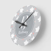 Cute Night Sky met aangepaste monogram en naam Ronde Klok (Hoek)