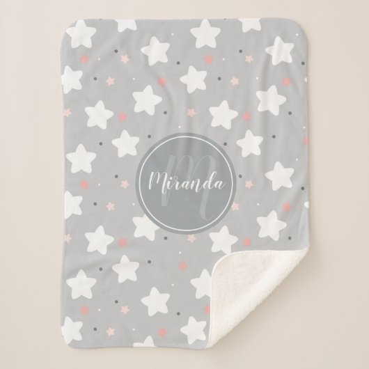 Cute Night Sky met aangepaste monogram en naam Sherpa Deken (Voorkant)